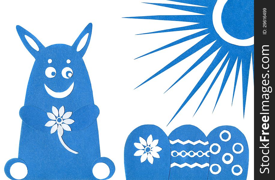 Blue Easter Rabbit with Sun