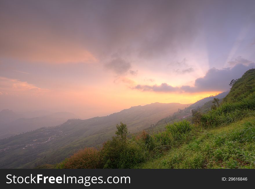 Twilight the peak Of Mountain at Phu Thap Boek in Phetchabun ,Thailand.