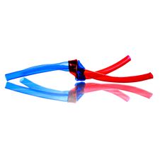 Two Red And Blue PVC Hoses Tied Stock Photos Two Red And Blue PVC Hoses Tied Stock Photos