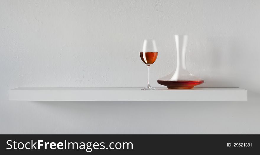 Still life with red wine on white background