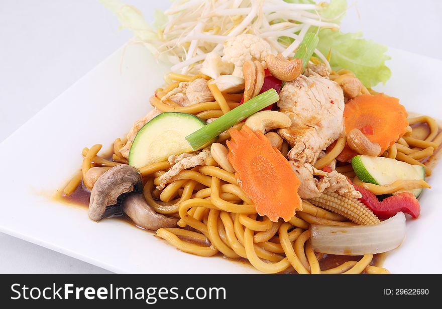 Hokkien Noodles Stir Fried With Chilli Jam And Cashew Nuts, Thai