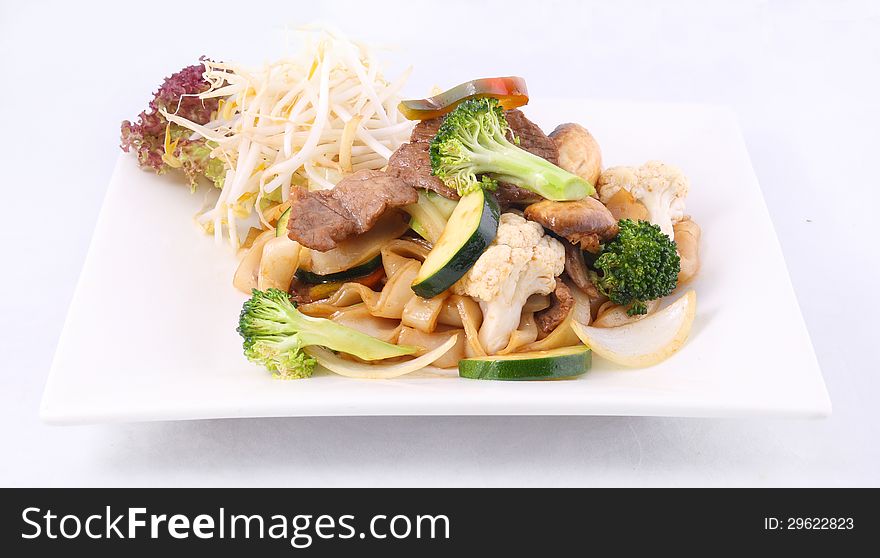 Flat Rice Noodle Stir Fried With Oyster Sauce And Fresh Vegetabl