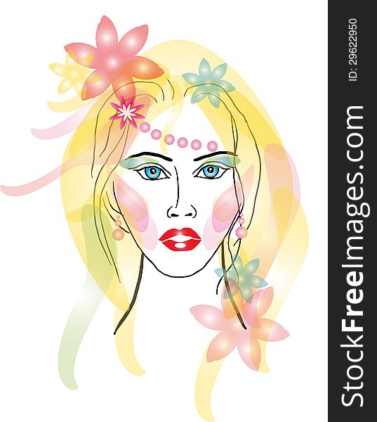 Vector image of beautiful woman with floral hair style portrait. Vector image of beautiful woman with floral hair style portrait