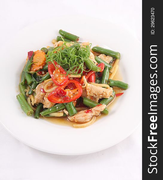 Thai Food Stir Fried With Chicken And Chilli Basil.