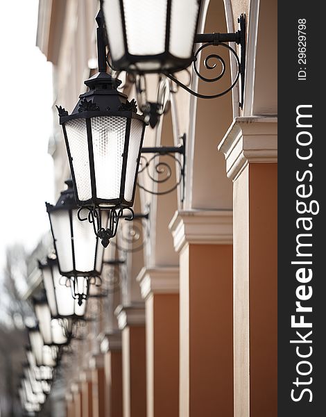 Antique street lights row,outdoor