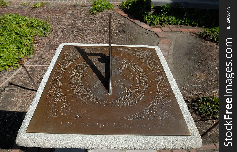 Bruton Parish Church sundial located in Williamsburg Virginia
