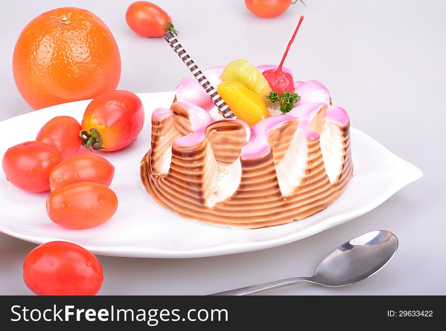 Fruit cake on a white background