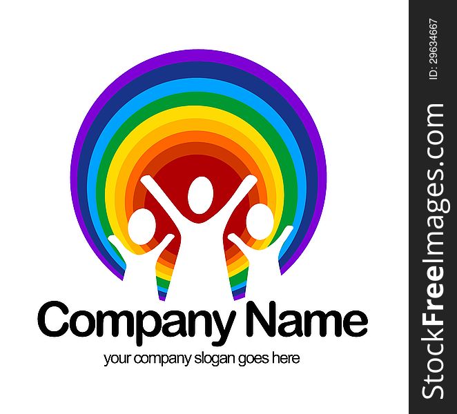 An illustration of a business company logo representing a nursery and kids on a rainbow. An illustration of a business company logo representing a nursery and kids on a rainbow