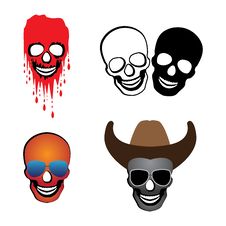 Illustration Of Skulls With Hat, Glasses And Blood Spilling Stock Images
