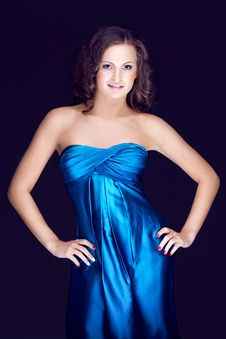 Beautiful Brunette In Blue Dress Royalty Free Stock Photo