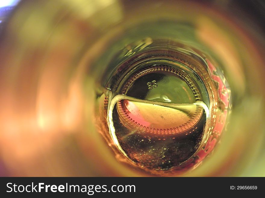 Inside view of a root beer bottle.