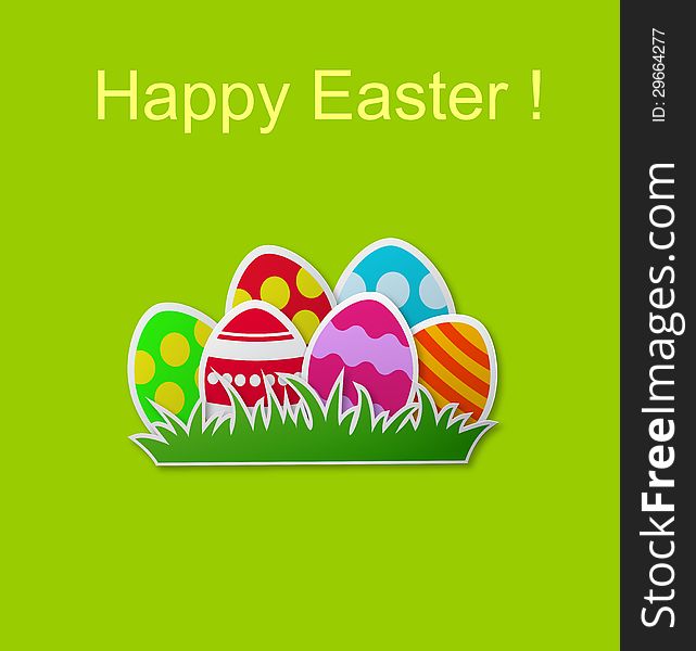 Illustration of paper card with Easter eggs