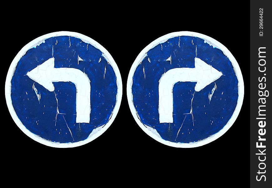 White arrow turn left and right sign on blue. White arrow turn left and right sign on blue