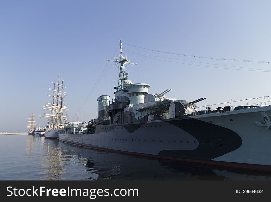 Ships moored in the harbor