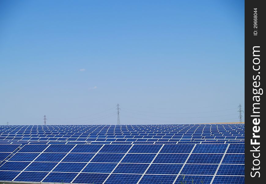 Solar power farm, produces green energy