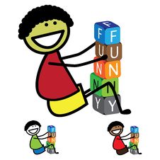 Illustration - Cute Boy&x28;kid&x29; Building Words Using Colorful Block Stock Images
