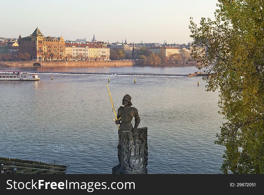 Statue of the knight Bruncvik, Charles bridge, Prague, Czech Republic