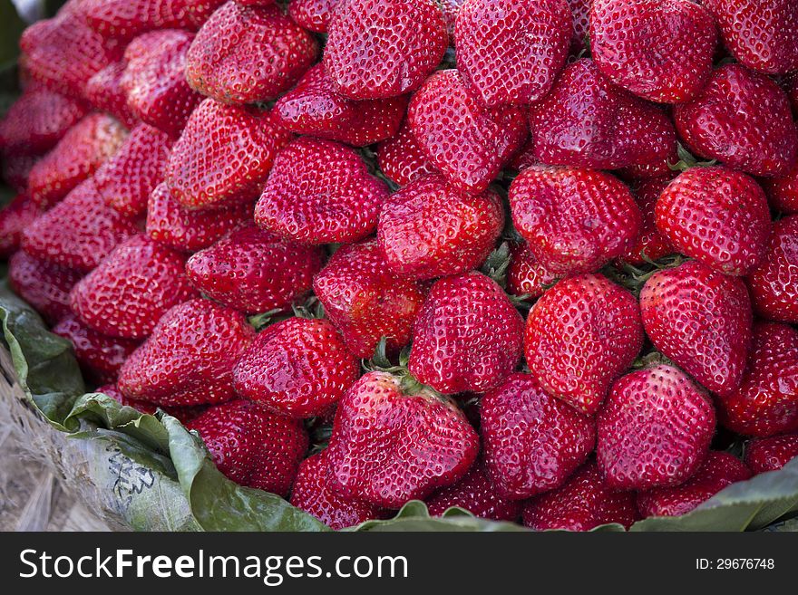 Pile of red fresh strawberries