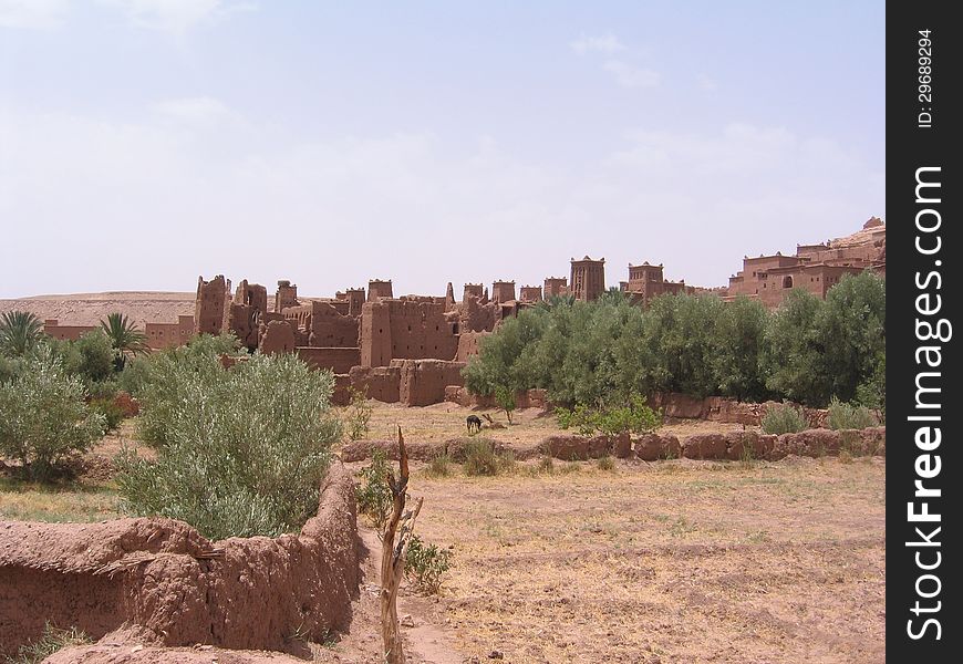An old moroccan village in the middle of the dessert. a lot of movies were filmed at this location.