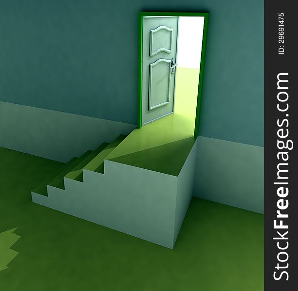 Yellow staircase doorway passage perspective illustration