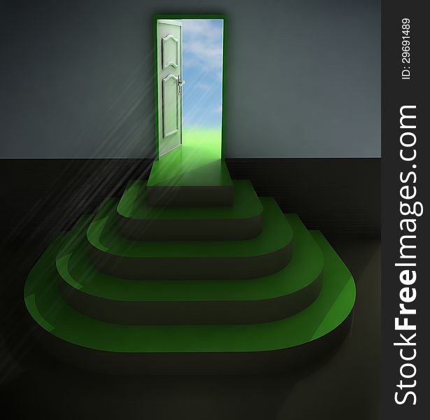 Green central three rounded stair doorway with flare illustration