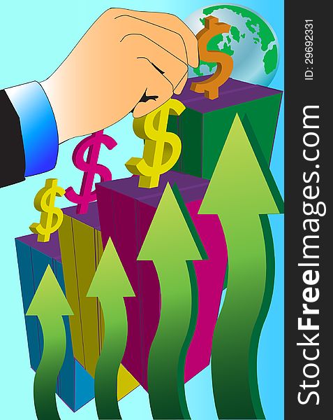 Graphics on business. Business chart showing rising business. The arrow indicates the bright world is beautiful and colorful background. A business man. Show pride and accomplishment. The creative design ideas. Graphics on business. Business chart showing rising business. The arrow indicates the bright world is beautiful and colorful background. A business man. Show pride and accomplishment. The creative design ideas.