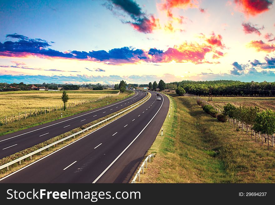 Highway traffic on summer day