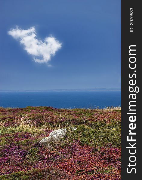 Raz Point in Britany, vertical photography with one cloud