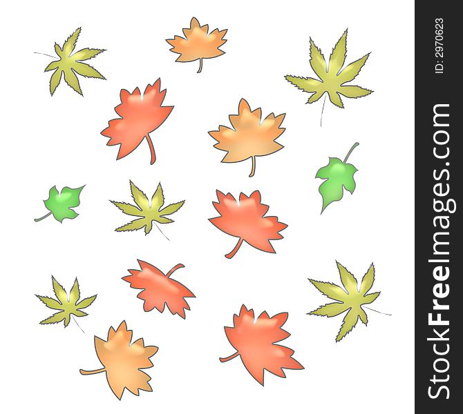 Colorful autumn leaves scattered  on  white  background. Colorful autumn leaves scattered  on  white  background