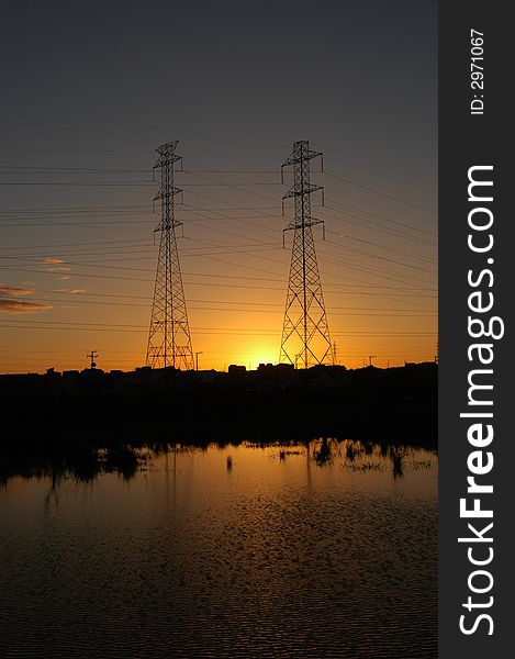 Tow power tower at sunset