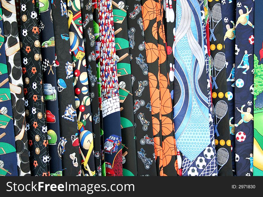 Hanging colorful Mens Neck Ties at the flea market