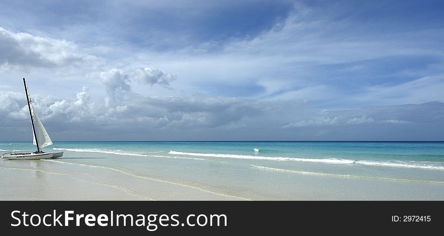 Catamaran on a tropical beach