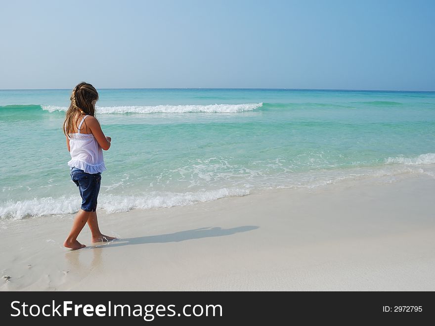 Girl Walking On White Sands 2