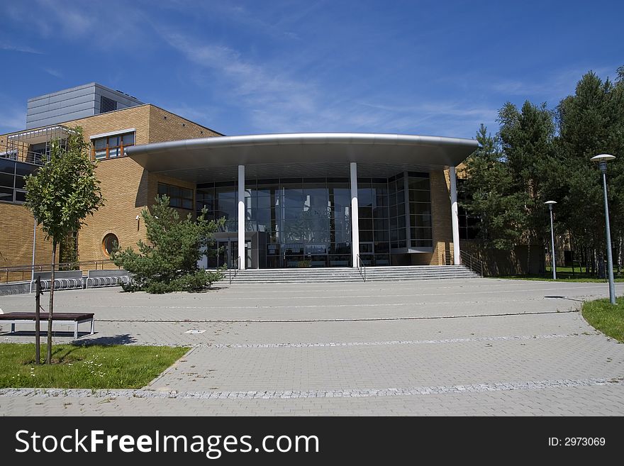 Modern entrance of university building