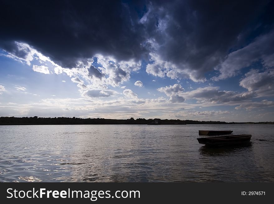 Boats at sunset on the Danube river. Boats at sunset on the Danube river