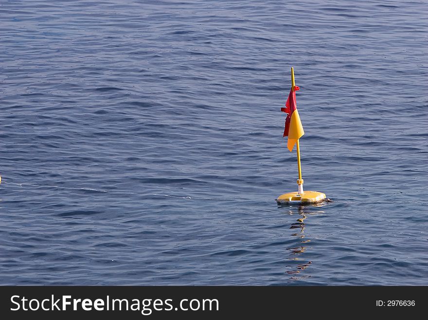 Flag in the sea showing the edge of the net