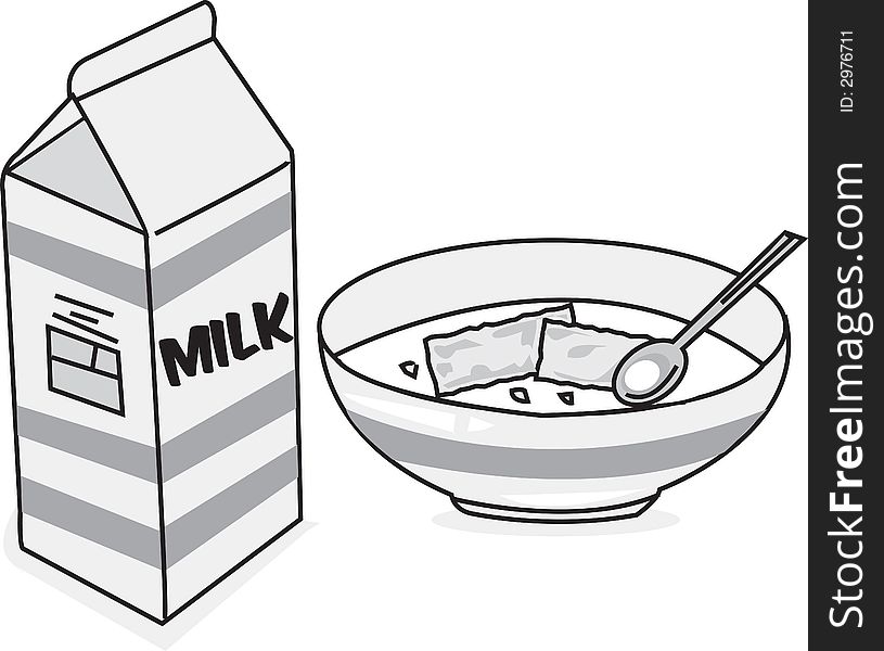 Milk and cereal in a bowl. Milk and cereal in a bowl