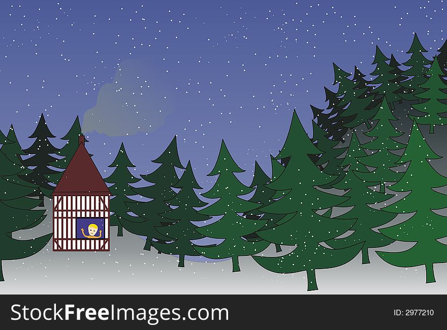Little house in a big forest during Winter time. Little house in a big forest during Winter time