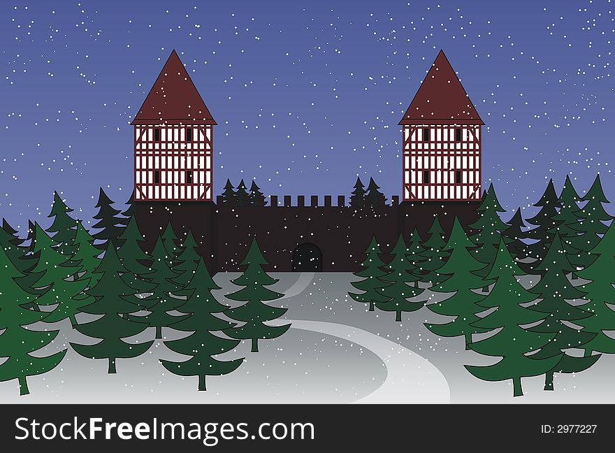 Castle in a big forest during Winter time. Castle in a big forest during Winter time