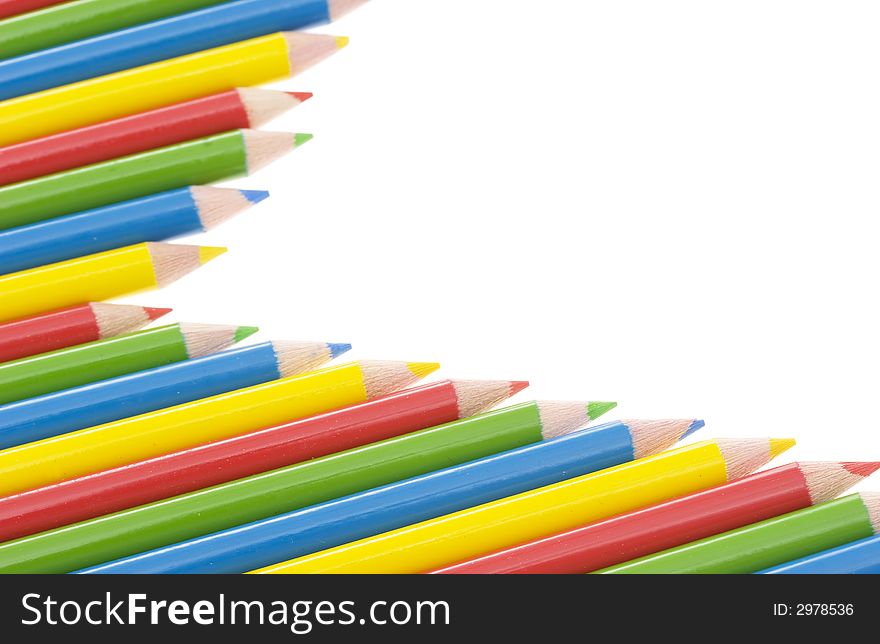 Color  pencils in arrange in order on white background. Color  pencils in arrange in order on white background