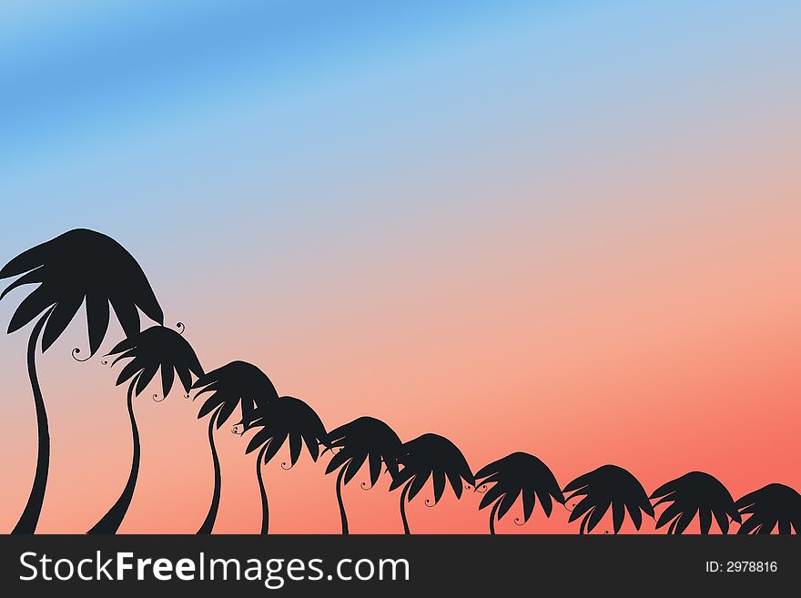 A background  designed in photoshop as if in twilight evening with trees in black shades