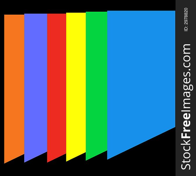 A number of colour walls is designed in a black background in green,red,blue,yellow,orange.