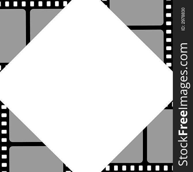 A filmstrip designed in illustrator with green colour at the back and white area to put a picture in the white area.