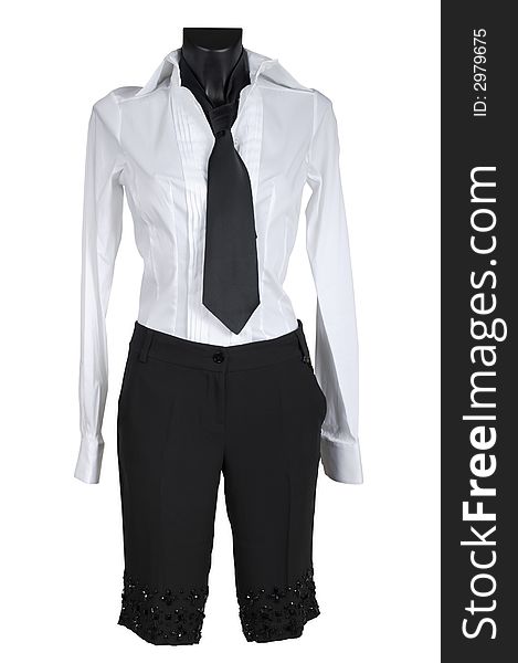 Female suit with a necktie on a white background