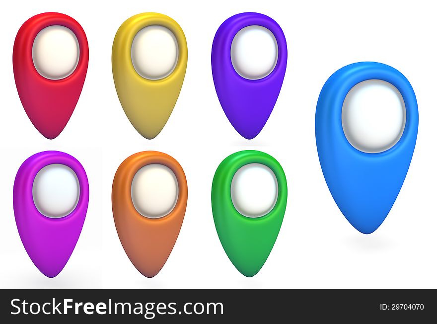 Set of colorful round pointers on a white background