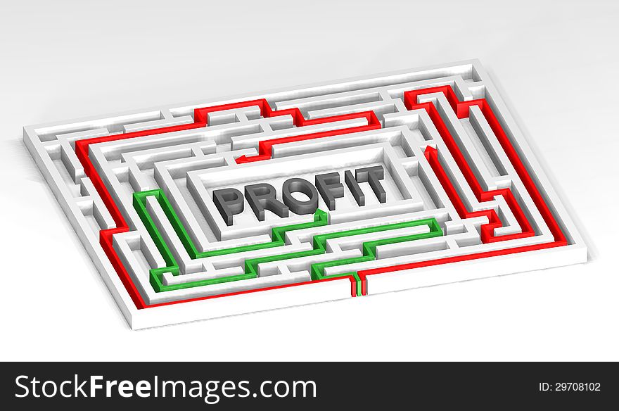 Find the right way to the profit. 3d Maze, business metaphore. Find the right way to the profit. 3d Maze, business metaphore