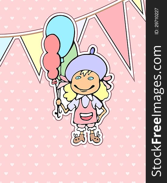 Birthday Card With Cartoon Girl