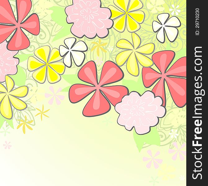 Delicate spring background with stylized flowers and ornament. Delicate spring background with stylized flowers and ornament