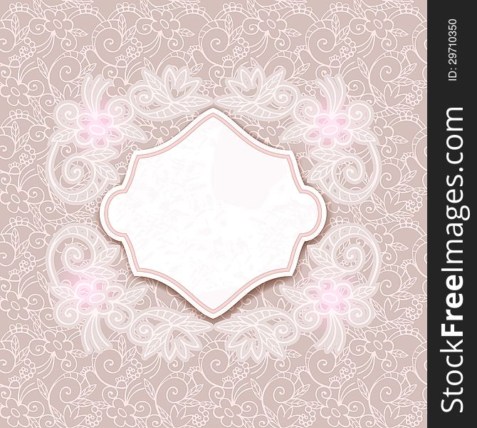 Pink vintage card with seamless floral ornament and blank label. Pink vintage card with seamless floral ornament and blank label