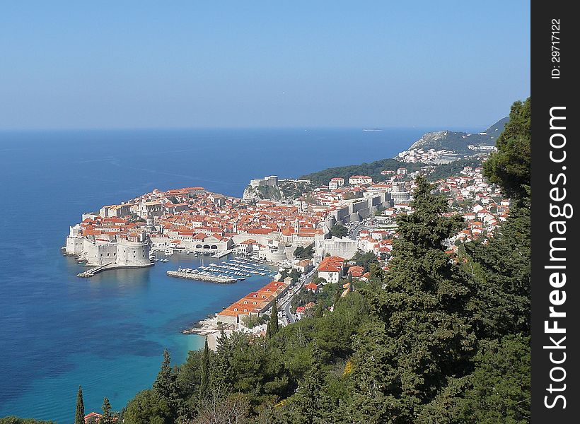 A view of Dubrovnik,Croatia on the Dalmatian coast,from the mountains.